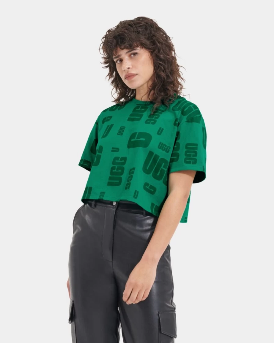 UGG Women's Emerald Green Britany Cropped Tee Scatter Top