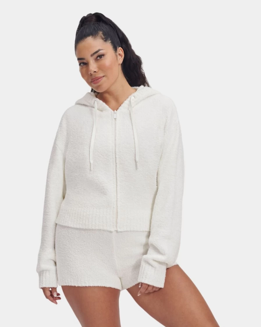 UGG Women's Cream Hana Zip-Up Hoodie - Cozy Fleece Pullover with Front Pocket