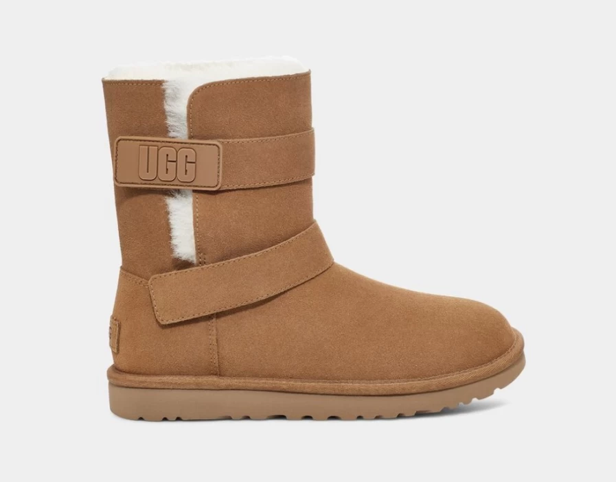 UGG Women's Chestnut Bailey Bow Graphic Logo Strap Boots
