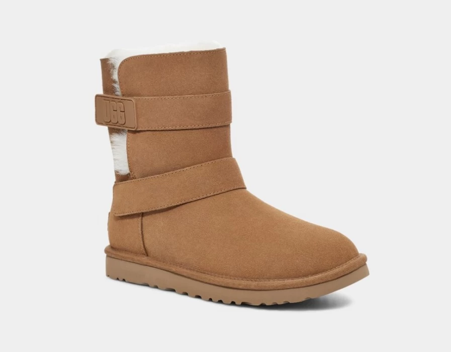 UGG Women's Chestnut Bailey Bow Graphic Logo Strap Boots