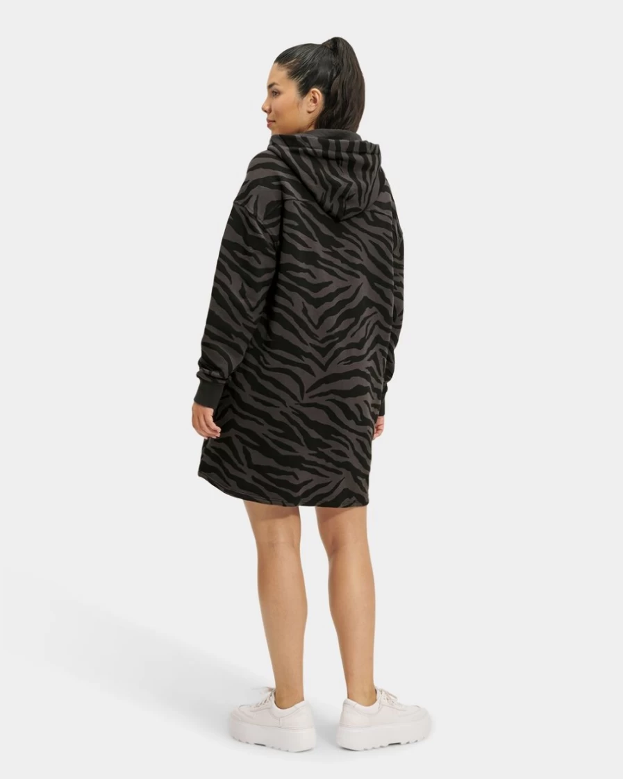 UGG Women's Black Zebra Print Hoodie Dress - Aderyn Long Sleeve Pullover