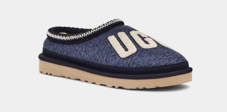 UGG Men's Tasman Fur Jersey Cozy Slippers in Dark Sapphire