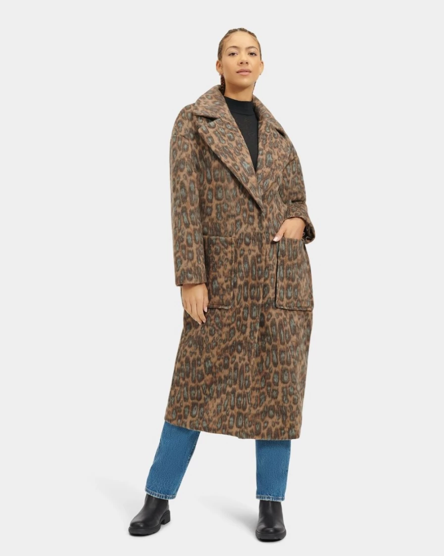 UGG Women's Trellis Leopard Print Long Oversized Coat Novelty Jacket