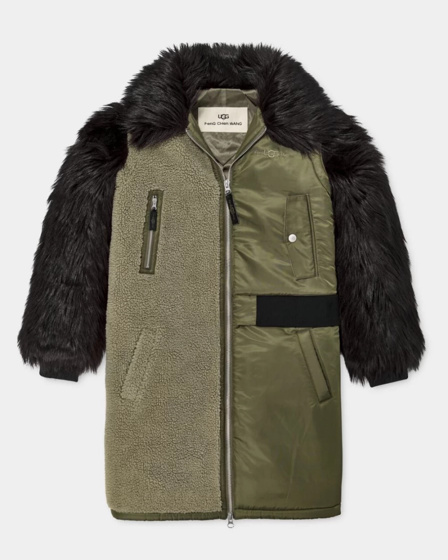 UGG x Feng Chen Wang All-Gender Long Coat in Olive Green & Black
