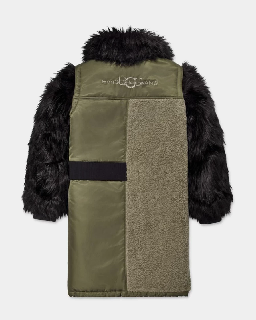 UGG x Feng Chen Wang All-Gender Long Coat in Olive Green & Black