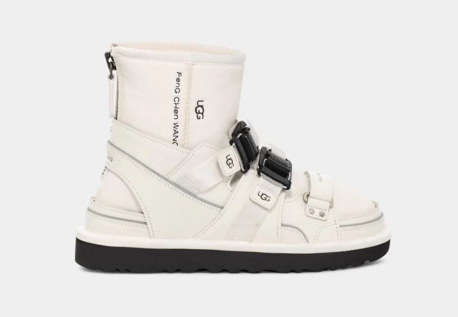 UGG x Feng Chen Wang Unisex Sandals in White & Black | Collaborative Designer Footwear