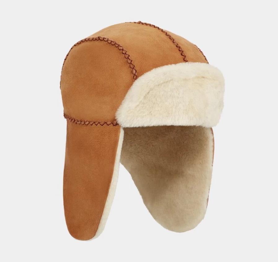 UGG Chestnut Sheepskin Trapper Hat with Stitch Detail for Toddlers & Big Kids