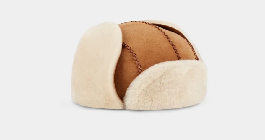 UGG Chestnut Sheepskin Trapper Hat with Stitch Detail for Toddlers & Big Kids