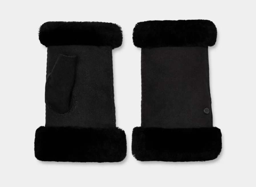 "UGG Women's Black Sheepskin Fingerless Gloves"
