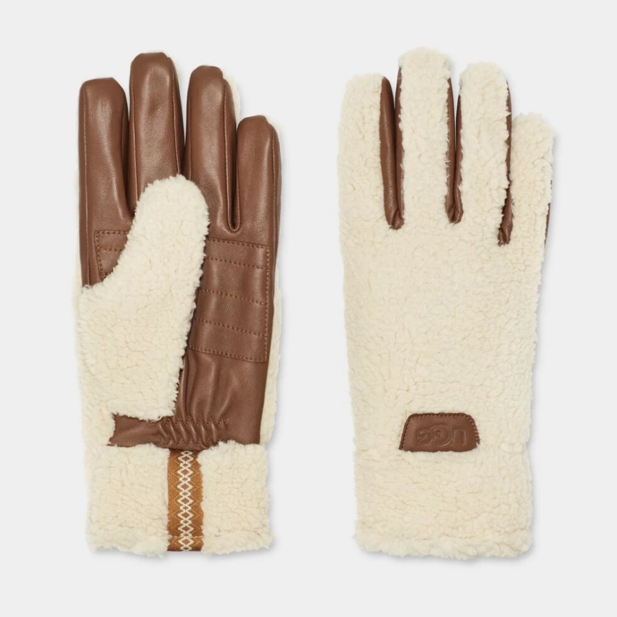 "UGG Men's Cream Sherpa Lined Winter Gloves for Warmth and Comfort"
