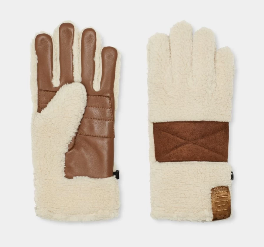 UGG Men's Cream Sherpa Glove with Palm Patch - Winter Warm Fleece Lined Handwear